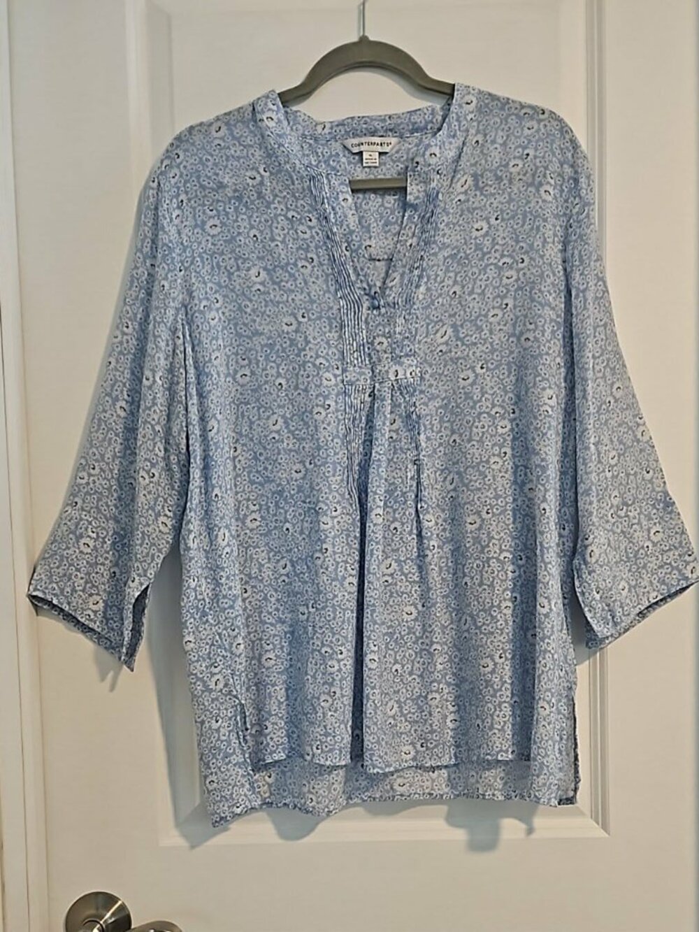 Counterparts Light Blue Floral Print Peasant Blouse